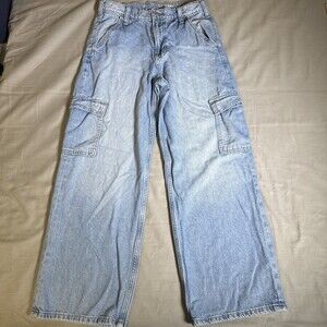 Gap Kids Denim Cargo Jeans Girls Size 12 Blue Loose